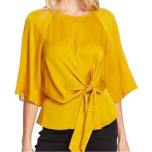 Vince Camuto Keyhole Tie Waist Peplum Hem Blouse XS Golden